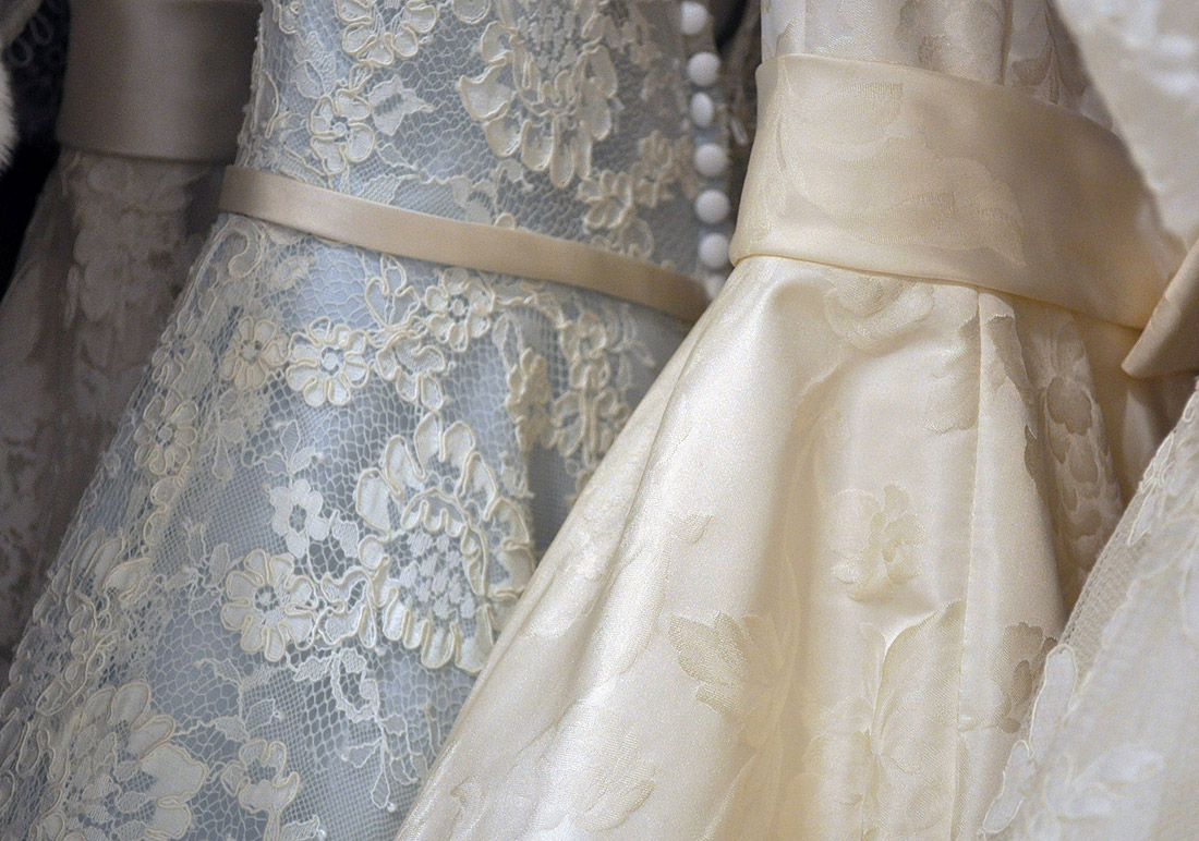Closeup image of formal gowns